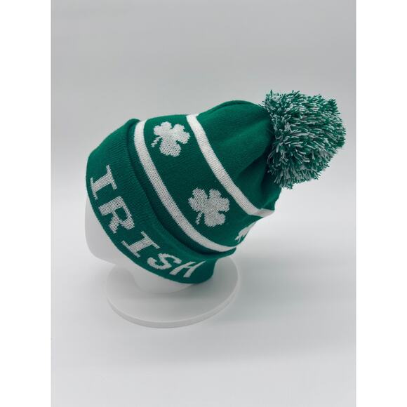 Irish Green Knit Beanie Hat with Pom Pom Unisex Winter Warm - Picture 3 of 4